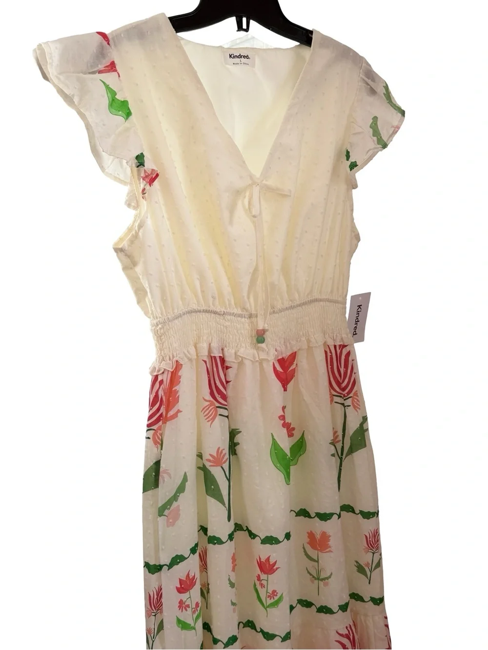 NWT Anthropologie Kindred Cream Midi Dress with Pink and Green Floral Print - Picture 7 of 12